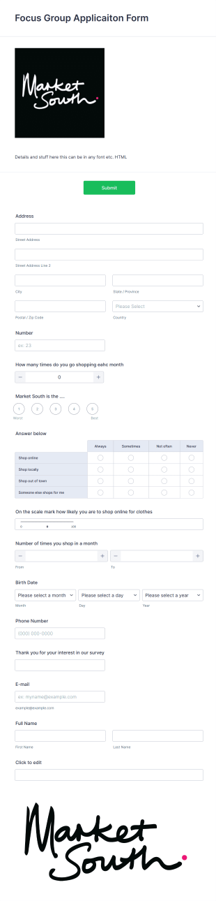 Focus Group Application Form Template