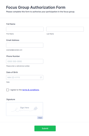 Focus Group Authorization Form Template