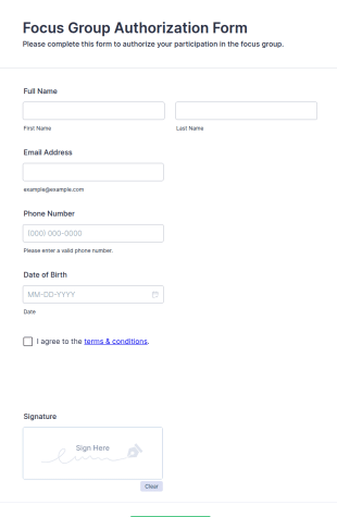 Focus Group Authorization Form Template