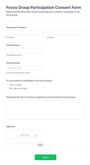 Focus Group Participation Consent Form Template