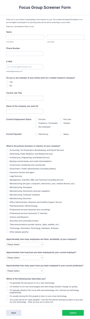 Focus Group Screener Form Template