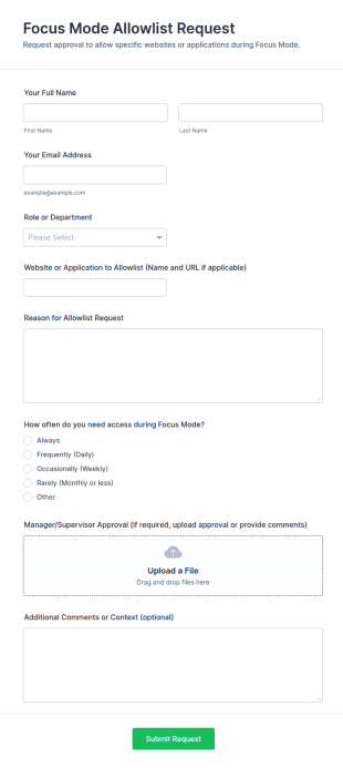 Focus Mode Allowlist Request Form Template