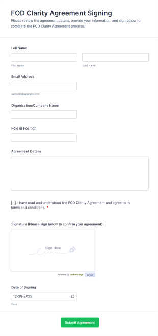 FOD Clarity Agreement Signing Form Template