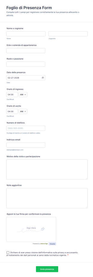 Foglio Di Presenza Form