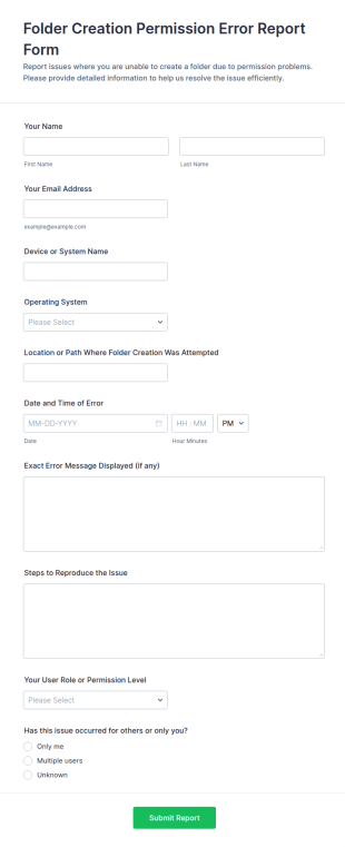 Folder Creation Permission Error Report Form Template