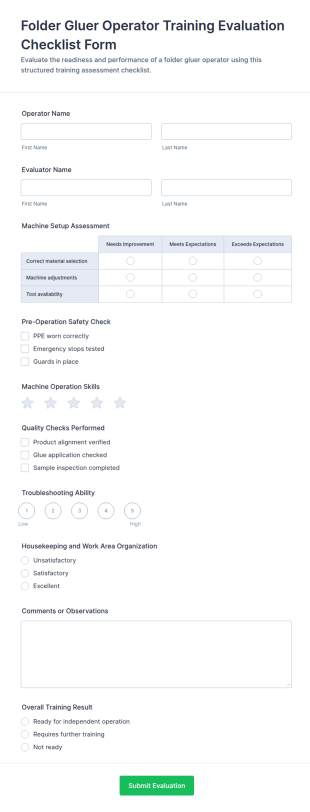 Folder Gluer Operator Training Evaluation Form Template