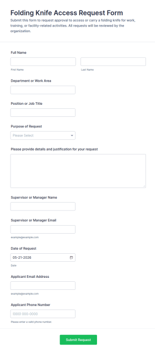 Folding Knife Access Request Form Template