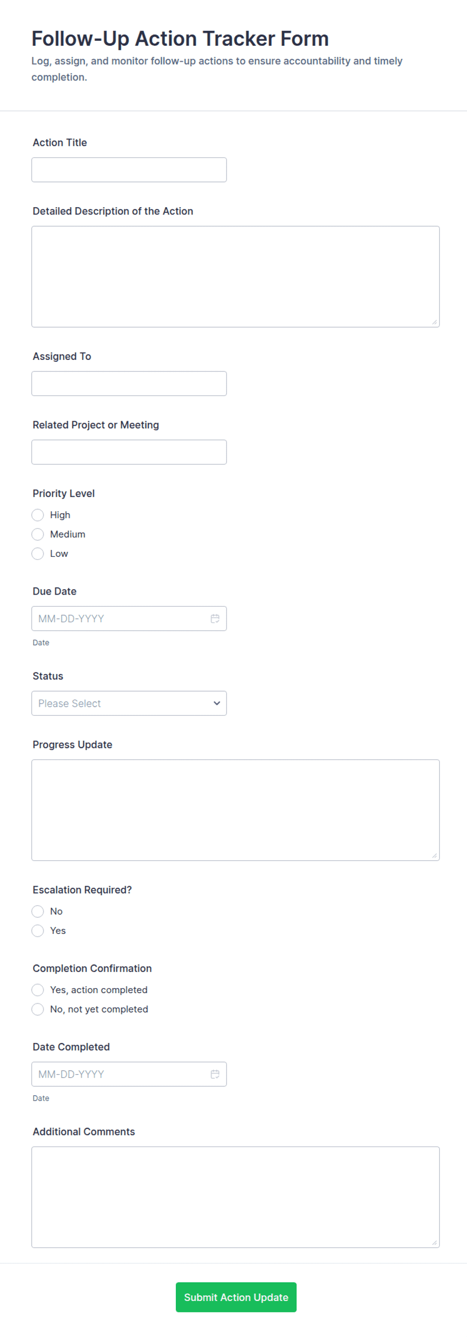 Follow-Up Action Tracker Form Template | Jotform