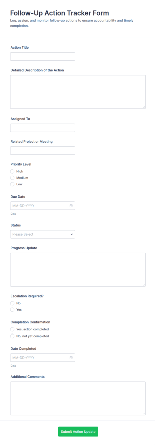 Follow Up Action Tracker Form Template