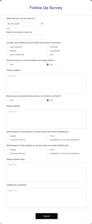 Follow Up Survey Form Template