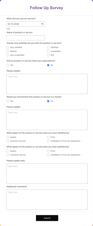 Follow Up Survey Form Template