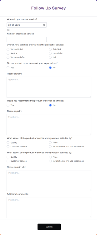 Follow Up Survey Form Template
