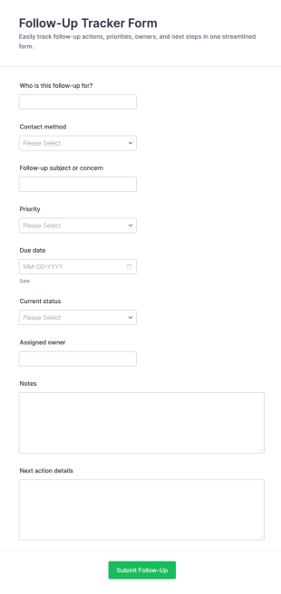 Follow Up Tracker Form Template