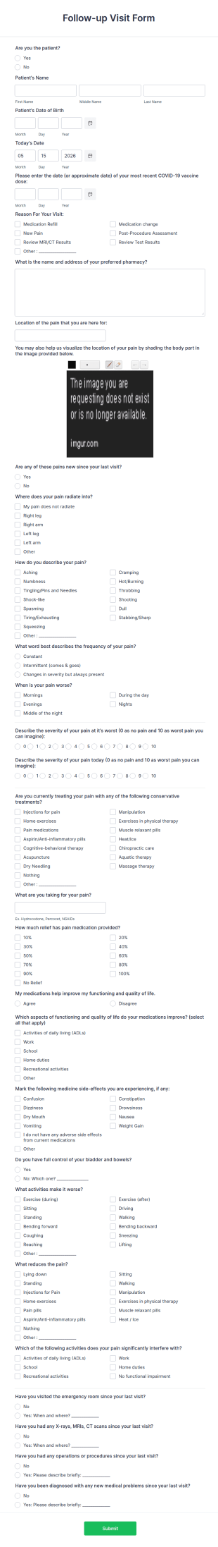 Follow Up Visit Form Template
