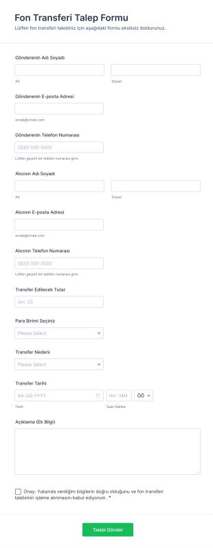 Fon Transferi Talep Form Şablonu