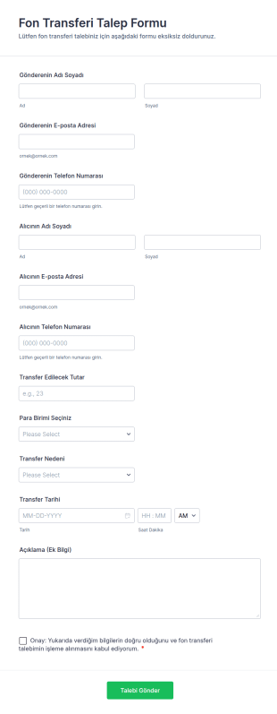 Fon Transferi Talep Form Şablonu
