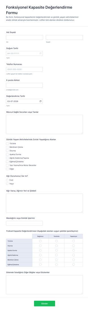 Fonksiyonel Kapasite Değerlendirme Form Şablonu