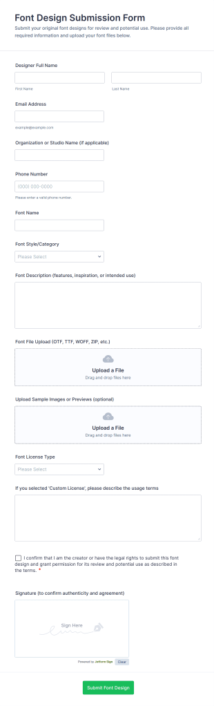 Font Design Submission Form Template