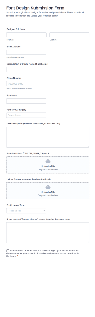 Font Design Submission Form Template
