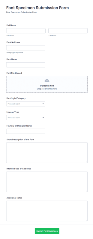 Font Specimen Submission Form Template