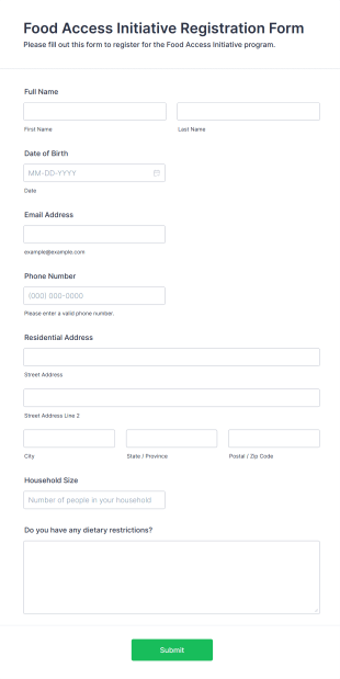 Food Access Initiative Registration Form Template