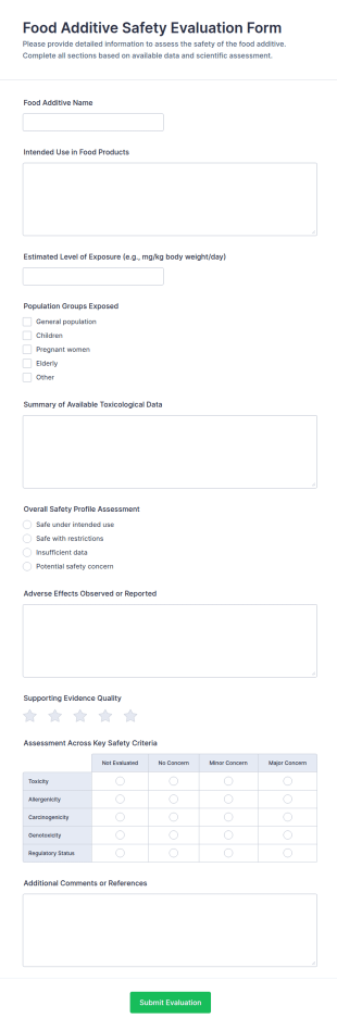 Food Additive Safety Evaluation Form Template