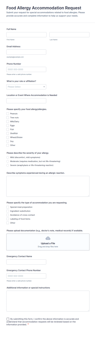 Food Allergy Accommodation Request Form Template