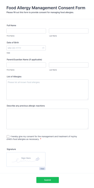 Food Allergy Management Consent Form Form Template
