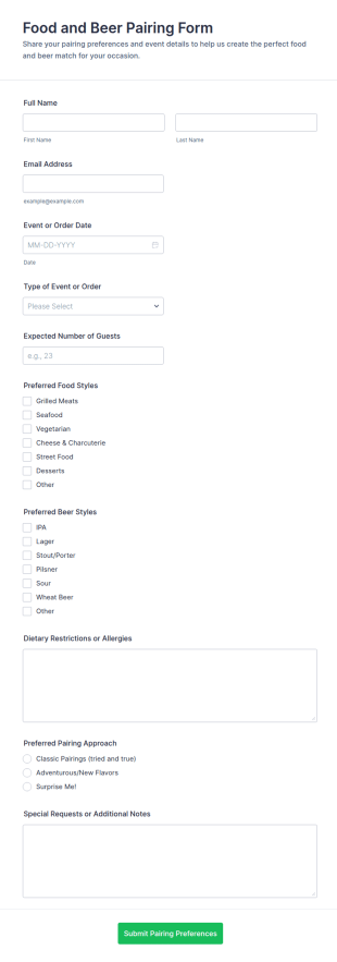 Food And Beer Pairing Form Template