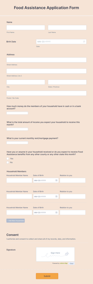 Food Assistance Application Form Template