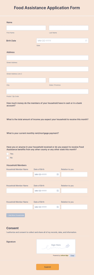 Food Assistance Application Form Template