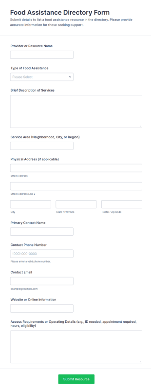 Food Assistance Directory Form Template
