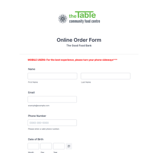 Food Bank Order Form Template