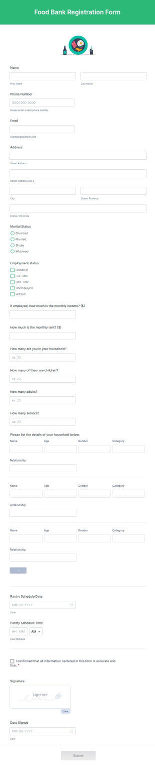 Food Bank Registration Form Template