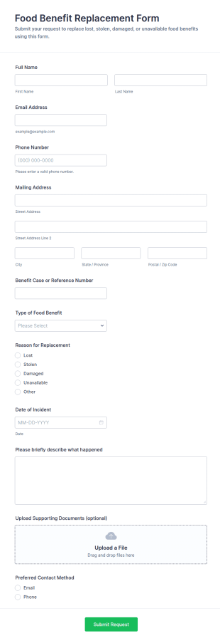Food Benefit Replacement Form Template