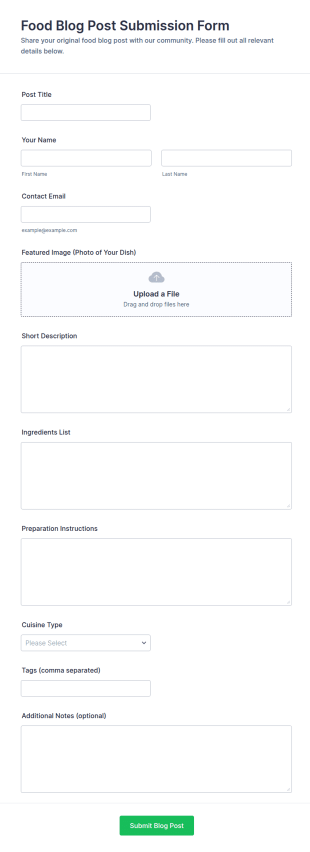 Food Blog Post Submission Form Template