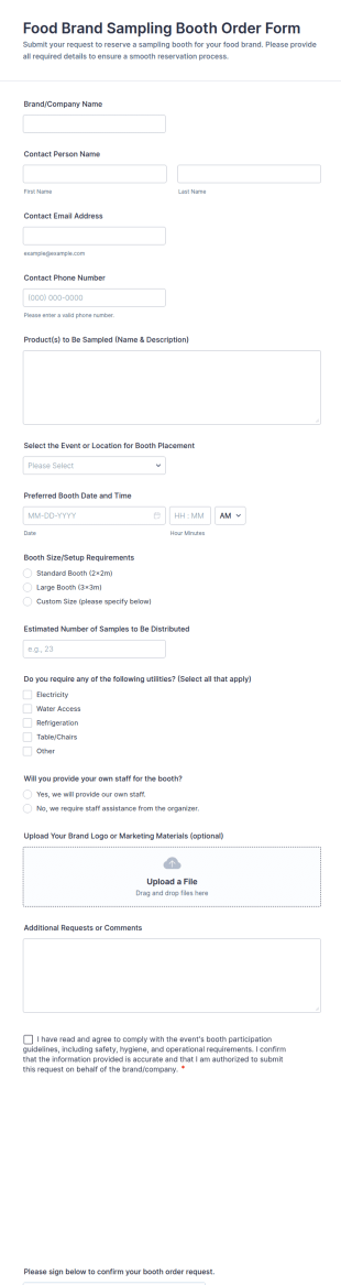 Food Brand Sampling Booth Order Form Template