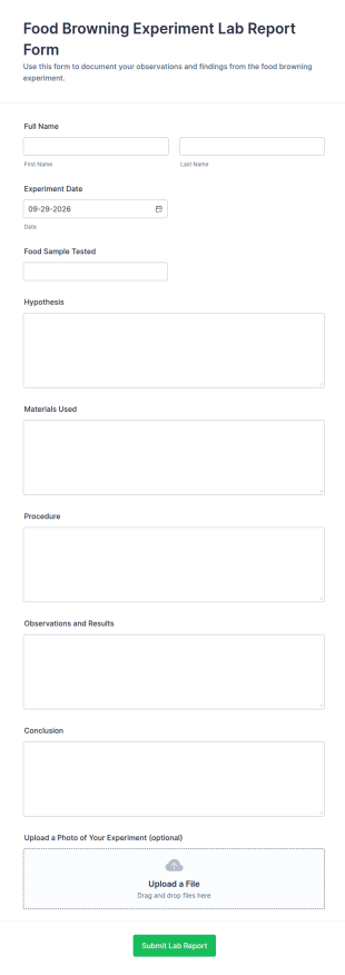 Food Browning Experiment Lab Report Form Template