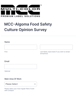 Food Safety Culture Opinion Survey Form Template