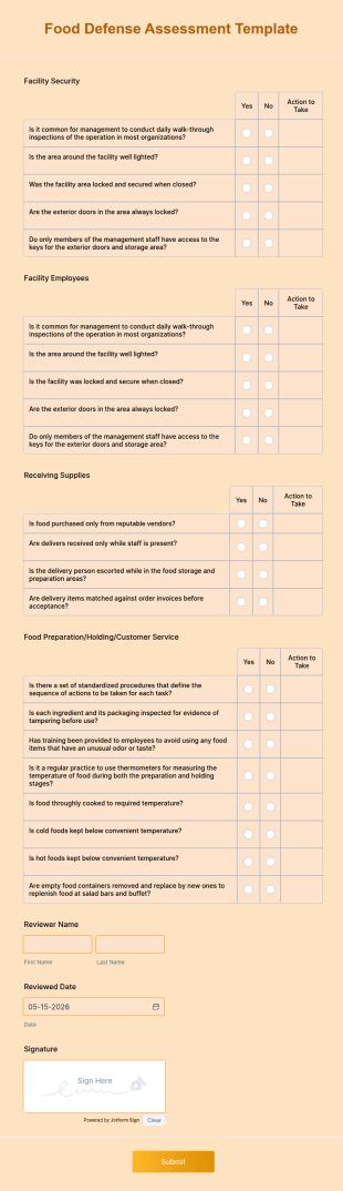 Food Defense Assessment Template