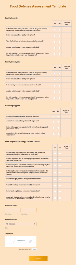 Food Defense Assessment Template