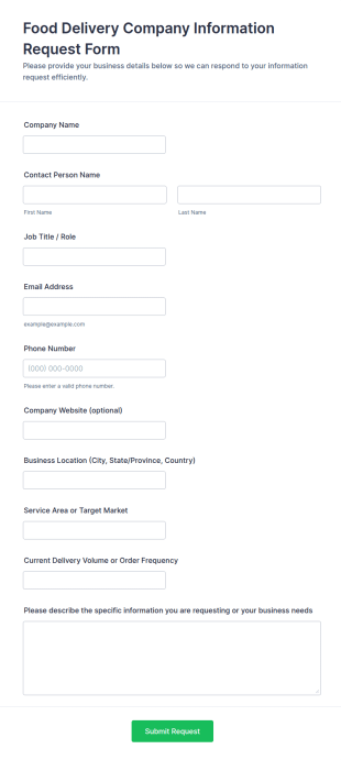 Food Delivery Company Information Request Form Template