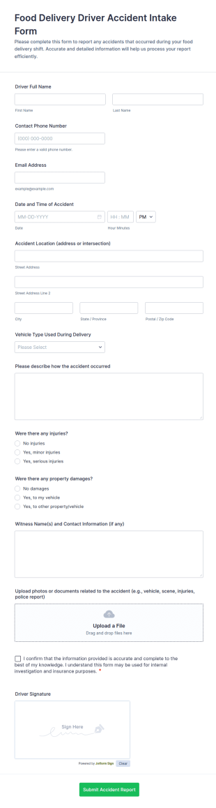Food Delivery Driver Accident Intake Form Template