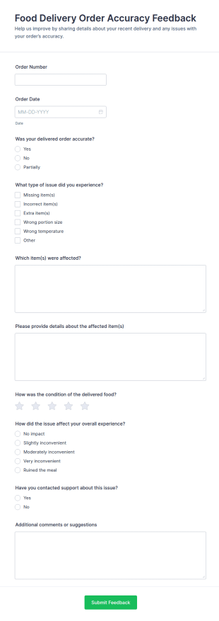 Food Delivery Order Accuracy Feedback Form Template