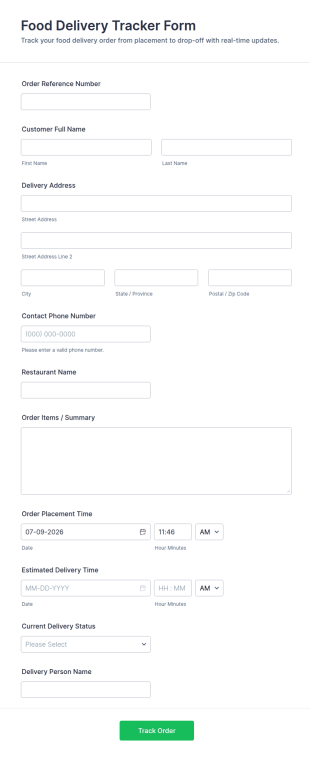 Food Delivery Tracker Form Template