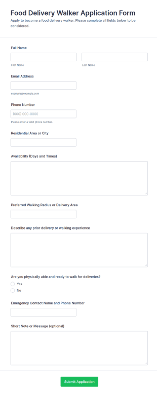 Food Delivery Walker Application Form Template