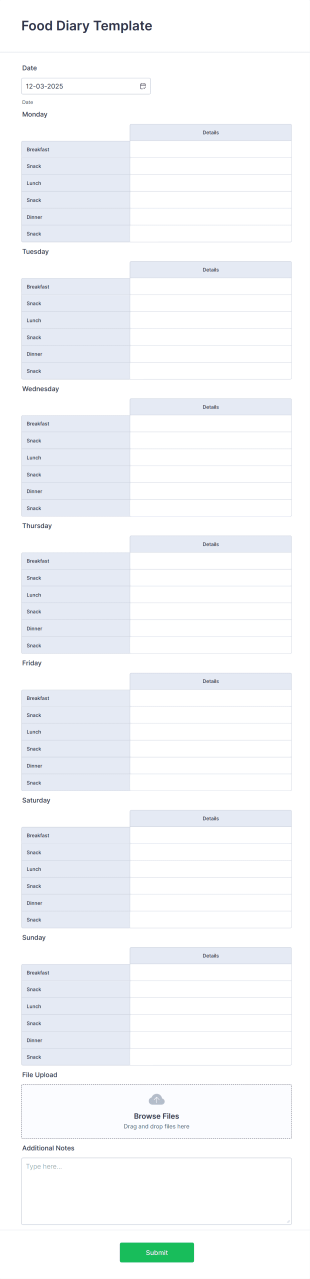 Food Diary Template