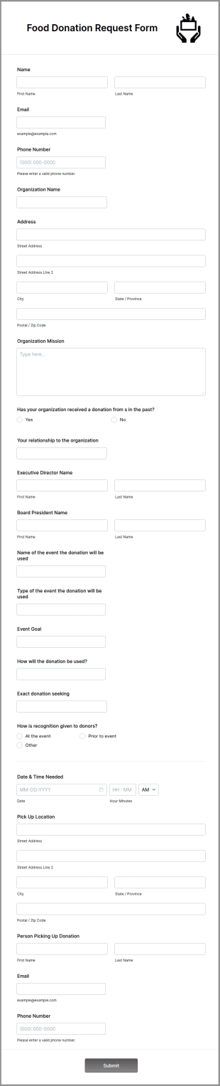 Food Donation Request Form Template