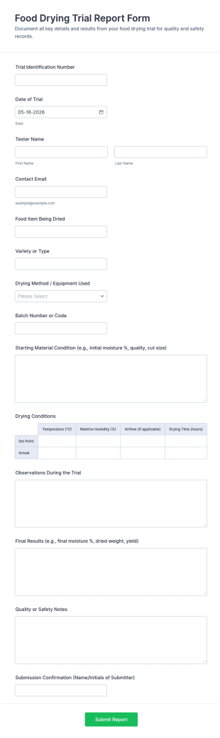 Food Drying Trial Report Form Template