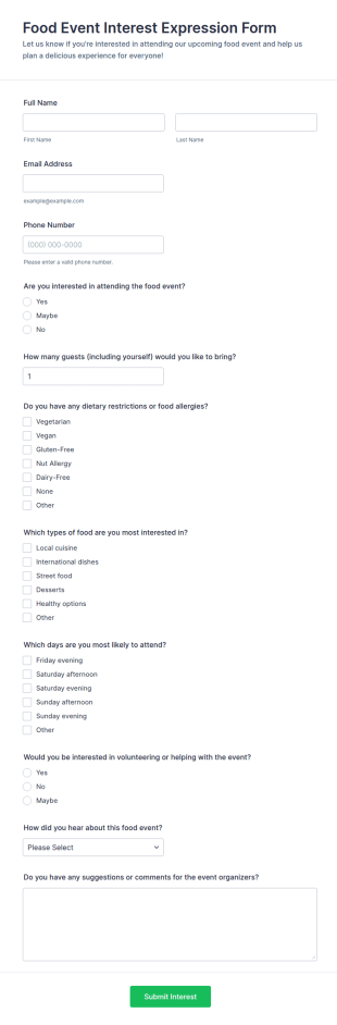 Food Event Interest Expression Form Template